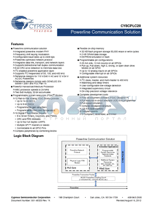 CY8CPLC20_12 datasheet - Powerline Communication Solution