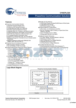 CY8CPLC20-28PVXI datasheet - Powerline Communication Solution