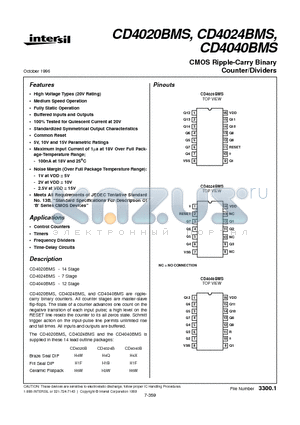 CD4040BMS datasheet - CMOS Ripple-Carry Binary Counter/Dividers