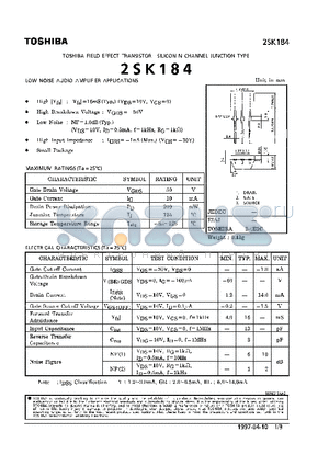 2SK184 datasheet - N CHANNEL JUNCTION TYPE (LOW NOISE AUDIO AMPLIFIER APPLICATIONS)