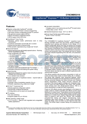 CY8CMBR2110-24LQXI datasheet - CapSense^ Express 10-Button Controller