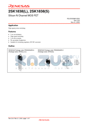 2SK1838S datasheet - Silicon N Channel MOS FET