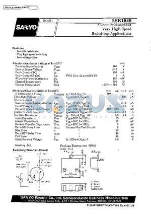 2SK1849 datasheet - Very High-Speed Switching Applications