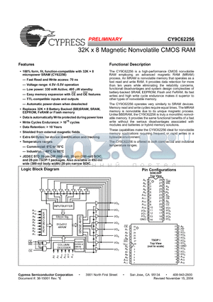 CY9C62256-70PC datasheet - 32K x 8 Magnetic Nonvolatile CMOS RAM