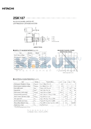 2SK187 datasheet - SILICON N-CHANNEL JUNCTION FET LOW FREQUECY LOW NOISE AMPLIFIER