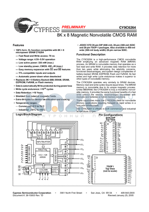 CY9C6264 datasheet - 8K x 8 Magnetic Nonvolatile CMOS RAM