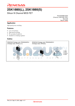 2SK1880L-E datasheet - Silicon N Channel MOS FET