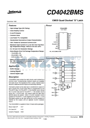 CD4042BMS datasheet - CMOS Quad Clocked D Latch