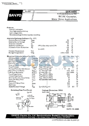 2SK1896 datasheet - DC-DC Converter, Motor Drive Applications