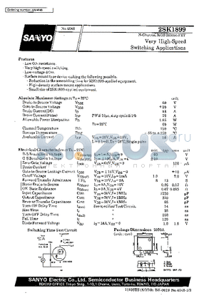 2SK1899 datasheet - Very High-Speed Switching Applications