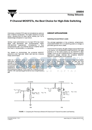 AN804 datasheet - P-Channel MOSFETs, the Best Choice for High-Side Switching