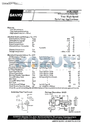 2SK1923 datasheet - Very High-Speed Switching Applications