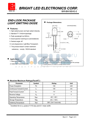 BIR-BM18E4G-2 datasheet - END-LOOK PACKAGE LIGHT EMITTING DIODE