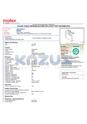 0900590017 datasheet - 2.54mm (.100) Pitch C-Grid^ Micro Shunt, Low Profile, White Housing