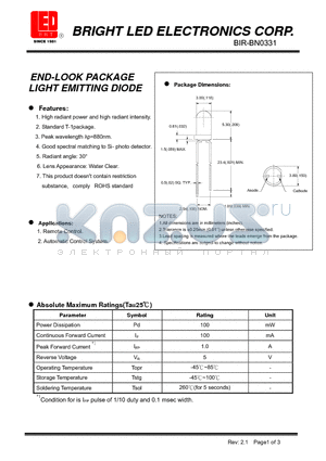 BIR-BN0331 datasheet - END-LOOK PACKAGE LIGHT EMITTING DIODE