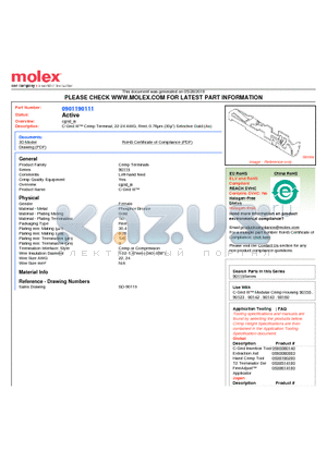 0901190111 datasheet - C-Grid III Crimp Terminal, 22-24 AWG, Reel, 0.76lm (30l) Selective Gold (Au)