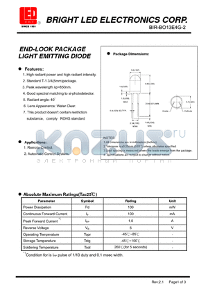 BIR-BO13E4G-2 datasheet - END-LOOK PACKAGE LIGHT EMITTING DIODE