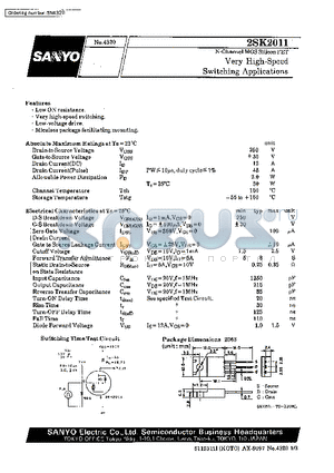 2SK2011 datasheet - Very High-Speed Switching Applications