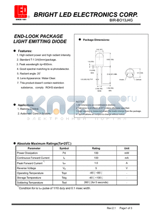 BIR-BO13J4G datasheet - END-LOOK PACKAGE LIGHT EMITTING DIODE