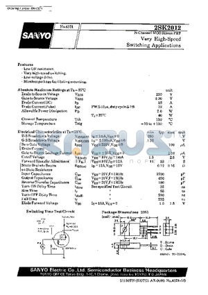 2SK2012 datasheet - Very High-Speed Switching Applications