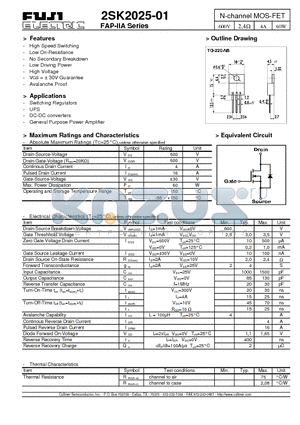 2SK2025-01 datasheet - N-channel MOS-FET