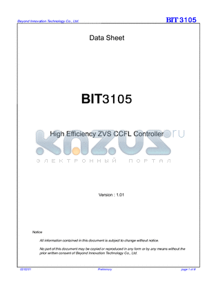 BIT3105-SSO datasheet - High Efficiency ZVS CCFL Controller