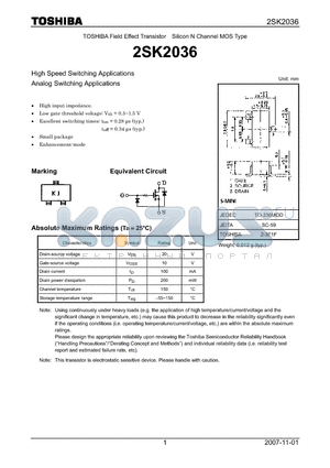 2SK2036 datasheet - N CHANNEL MOS TYPE (HIGH SPEED SWITCHING, ANALOG SWITCHING APPLICATIONS)