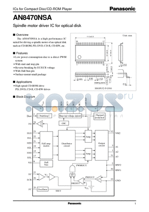 AN8470NSA datasheet - Spindle motor driver IC for optical disk