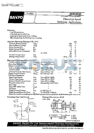 2SK2043 datasheet - Ultrahigh-Speed Switching Applications