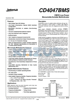 CD4047 datasheet - CMOS Low-Power Monostable/Astable Multivibrator