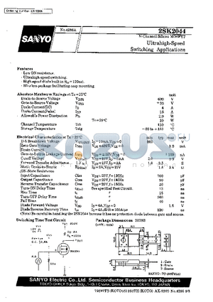 2SK2044 datasheet - Ultrahigh-Speed Switching Applications