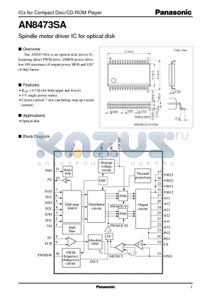 AN8473SA datasheet - Spindle motor driver IC for optical disk