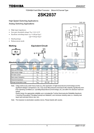 2SK2037 datasheet - FIELD EFFECT TRANSISTOR SILICON CHANNEL TYPE