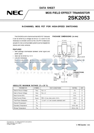 2SK2053 datasheet - N-CHANNEL MOS FET FOR HIGH-SPEED SWITCHING