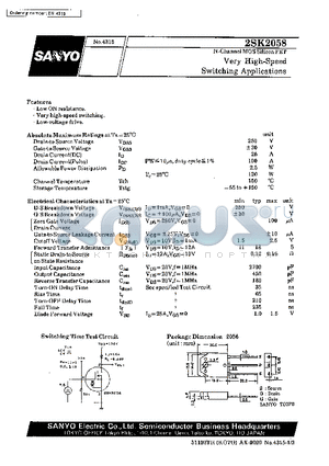 2SK2058 datasheet - Very High-Speed Switching Applications