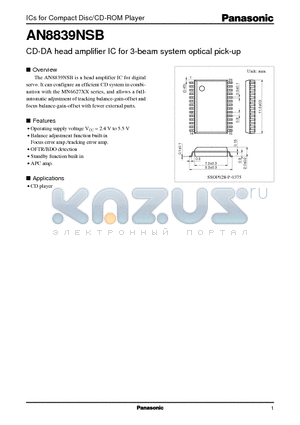 AN8839 datasheet - CD-DA head amplifier IC for 3-beam system optical pick-up