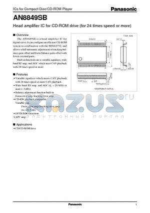 AN8849SB datasheet - Head amplifier IC for CD-ROM drive for 24 times speed or more