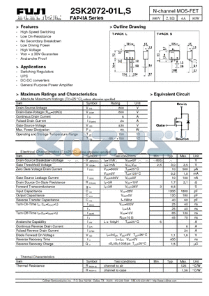 2SK2072-01L datasheet - N-channel MOS-FET