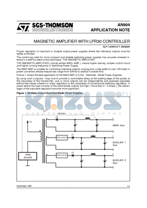 AN904 datasheet - MAGNETIC AMPLIFIER WITH LPR30 CONTROLLER