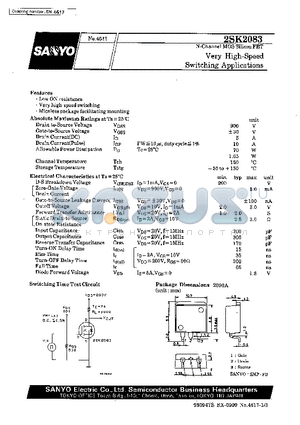 2SK2083 datasheet - Very High-Speed Switching Applications