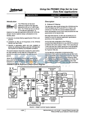 AN9614 datasheet - Using the PRISM^ Chip Set for Low Data Rate Applications