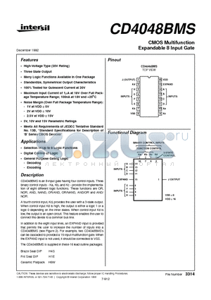 CD4048BMS datasheet - CMOS Multifunction Expandable 8 Input Gate