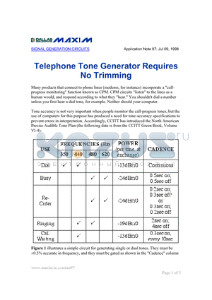 AN97 datasheet - Telephone Tone Generator Requires No trimming