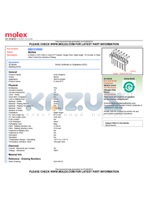 0901210935 datasheet - 2.54mm (.100) Pitch C-Grid III Header, Single Row, Right Angle, 15 Circuits, 0.76lm (30l) Gold (Au) Selective Plating