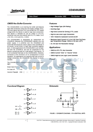 CD4049BMS datasheet - CMOS Hex Buffer/Converter