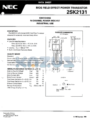 2SK2131 datasheet - SWITCHING N-CHANNEL POWER MOS FET INDUSTRIAL USE