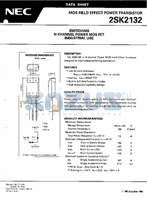 2SK2132 datasheet - SWITCHING N-CHANNEL POWER MOS FET INDUSTRIAL USE