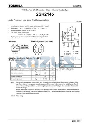 2SK2145 datasheet - N CHANNEL JUNCTION TYPE (AUDIO FREQUENCY LOW NOISE AMPLIFIER APPLICATIONS)