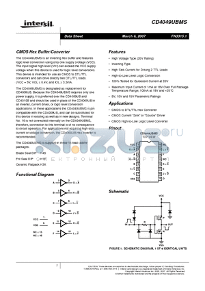 CD4049UBDMSR datasheet - CMOS Hex Buffer/Converter