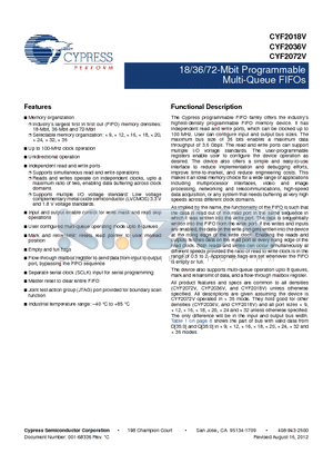 CYF2036V18L-100BGXI datasheet - 18/36/72-Mbit Programmable Multi-Queue FIFOs